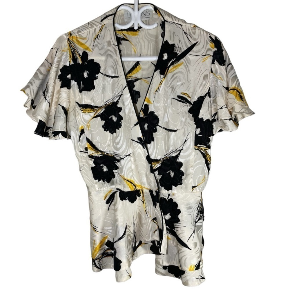 Vintage Liptons Floral Ruffle 100% Silk Blouse